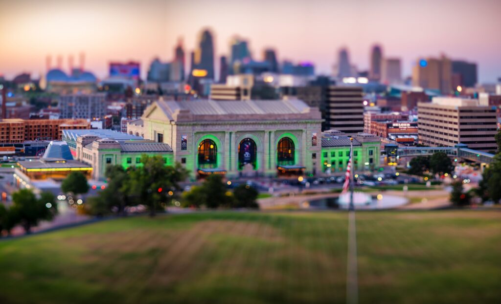 Vibrant evening view of kansas city with union sta
